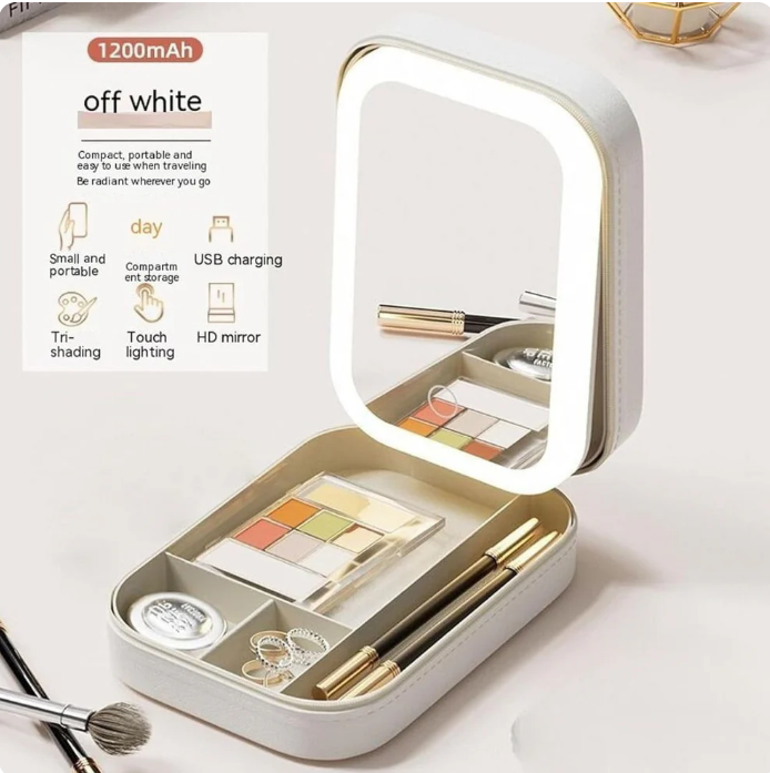 Compact Makeup Vanity With LED Mirror
